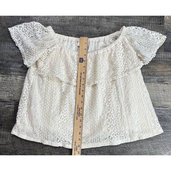 Miami by Francesca's Crochet Top Short Sleeve Shirt Cream Woven Lace Cotton M - Picture 8 of 11
